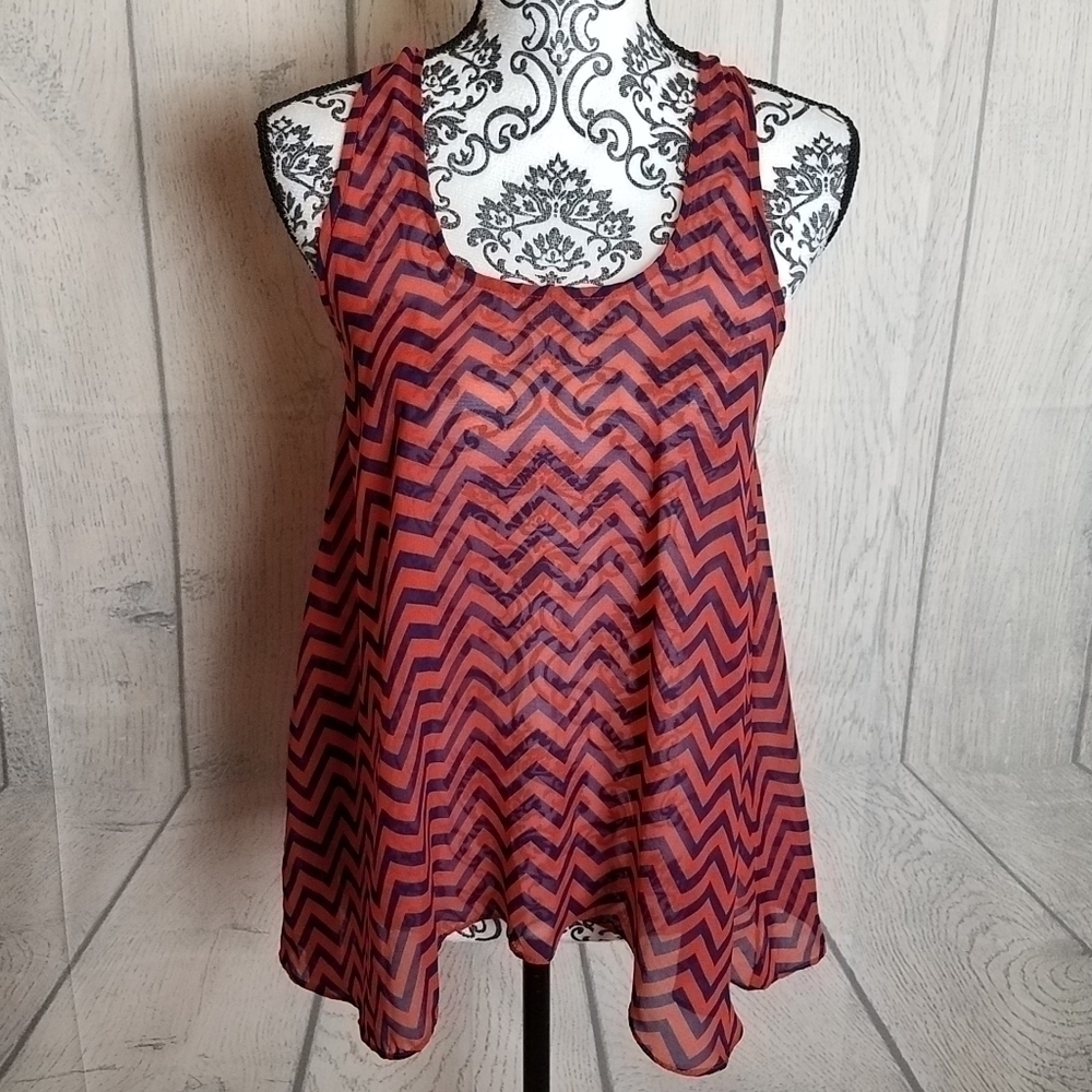 Umgee Sheer Chevron Tank Top Blouse Size Small